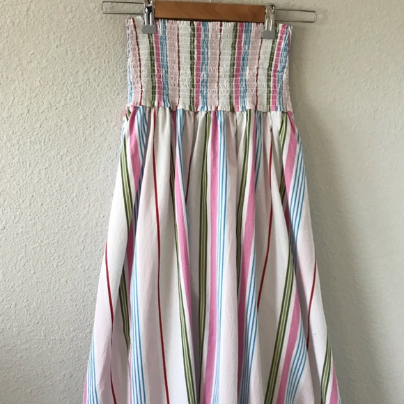 Hill House Smocked 100% Cotton Strapless Rainbow Stripe Midi Dress S A-Line - Picture 4 of 9